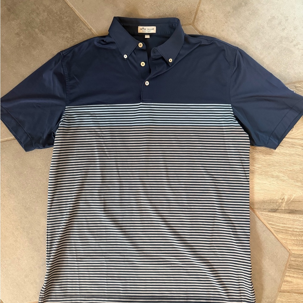 Peter Millar Navy and White Striped Polo Shirt